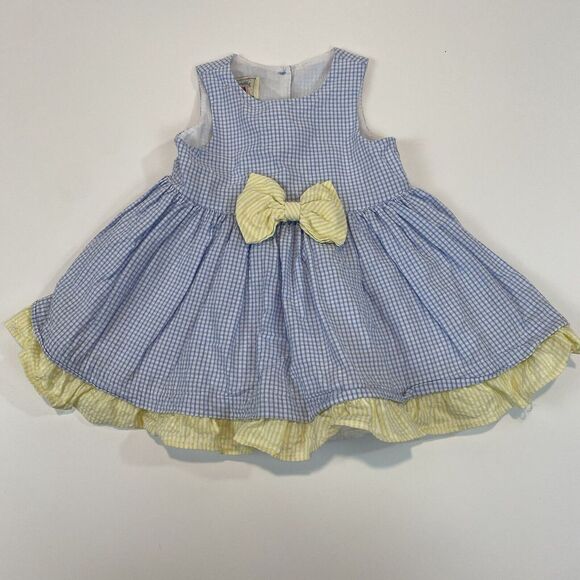 Other - Baby Girl Blue And Yellow Gingham Sundress Size 3/6M; Bow Ruffle Lined